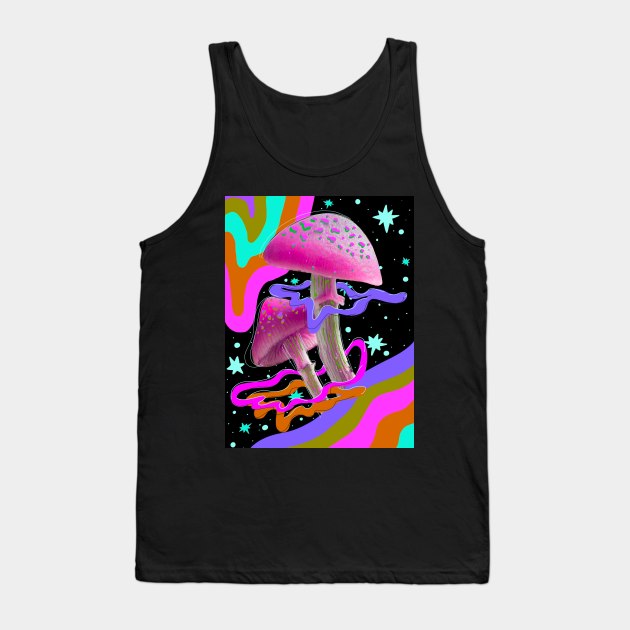 Tune in Drop Out - Retro Mushroom Design Tank Top by rosiemoonart